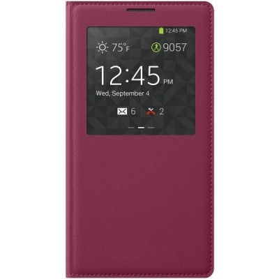Samsung Galaxy Note 3 tamsiai rožinis odinis atverčiamas „View Window“ dėklas su langeliu / Priedai.lt