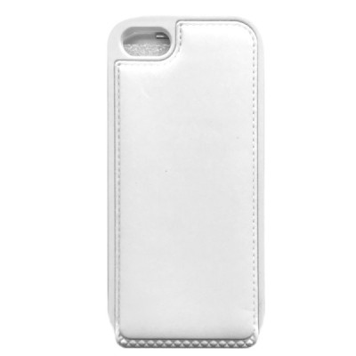 Vertikaliai atverčiamas baltas odinis Apple iPhone SE (5, 5s) dėklas / Priedai.lt