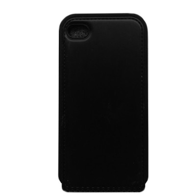 Vertikaliai atverčiamas juodas odinis Apple iPhone 4 ir 4S dėklas / Priedai.lt