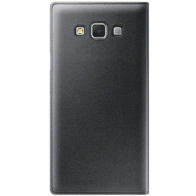 Samsung Galaxy A7 (A700) atverčiamas juodas odinis dėklas su langeliu / Priedai.lt