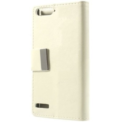 Huawei Ascend P7 Mini atvēramais balts ādas futrālis - maciņš / Vacins.lv