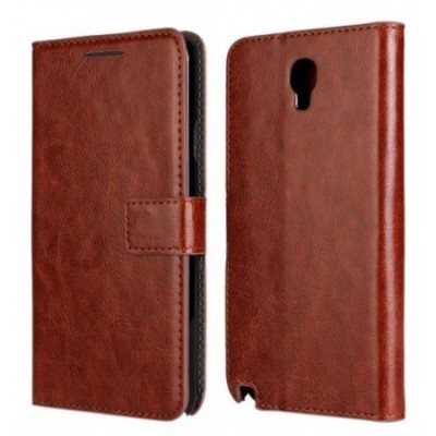 Samsung Galaxy Note 3 Neo (N7505, N7500, N7502) atverčiamas rudas odinis dėklas - piniginė / Priedai.lt