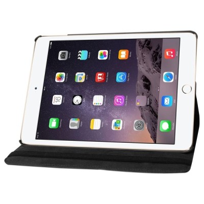 Apple iPad Air 2 atvēramais melns ādas maciņš, grozās 360° grādu apjomā / Vacins.lv