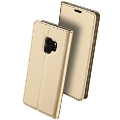 „Dux Ducis“ Skin serijos Samsung Galaxy S9 (G960) auksinis odinis atverčiamas dėklas / Priedai.lt