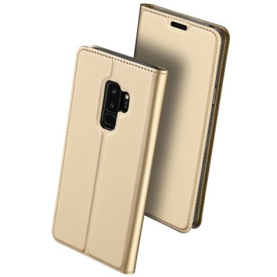 „Dux Ducis“ Skin serijos Samsung Galaxy S9+ (G965) auksinis odinis atverčiamas dėklas / Priedai.lt