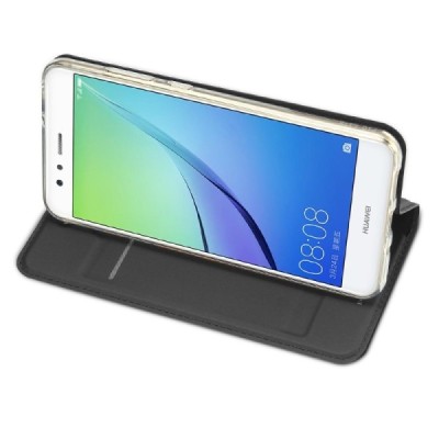 Huawei P10 Lite „Dux Ducis“ Skin sērijas melns ādas atvērams maciņš / Vacins.lv