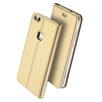 „Dux Ducis“ Skin serijos Huawei P10 Lite auksinis odinis atverčiamas dėklas / Priedai.lt