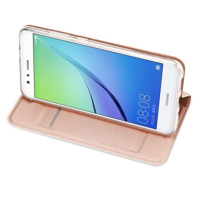 Huawei P10 Lite „Dux Ducis“ Skin sērijas rozs ādas atvērams maciņš / Vacins.lv