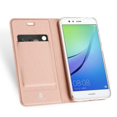 Huawei P10 Lite „Dux Ducis“ Skin sērijas rozs ādas atvērams maciņš / Vacins.lv