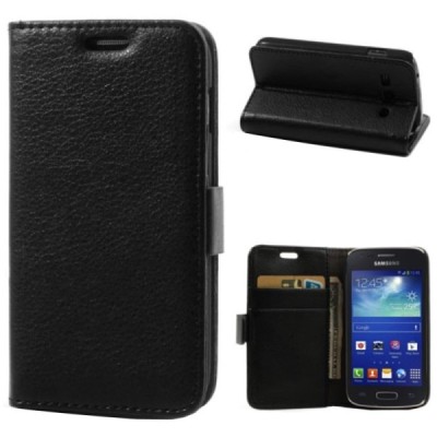 Samsung Galaxy Ace 3 (S7270) atvēramais ādas melns maciņš (maks) / Vacins.lv