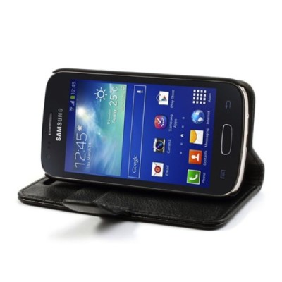 Samsung Galaxy Ace 3 (S7270) atvēramais ādas melns maciņš (maks) / Vacins.lv