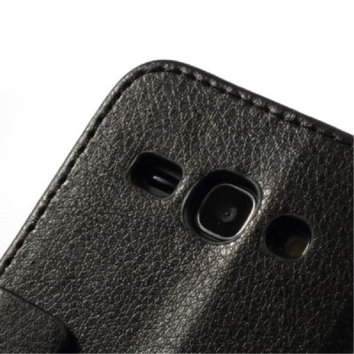 Samsung Galaxy Ace 3 (S7270) atvēramais ādas melns maciņš (maks) / Vacins.lv