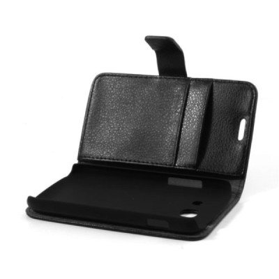 Samsung Galaxy Ace 3 (S7270) atvēramais ādas melns maciņš (maks) / Vacins.lv