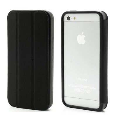 Atverčiamas juodas rėmelis (bamperis) Apple iPhone SE (5, 5s) su smart cover funkcija / Priedai.lt