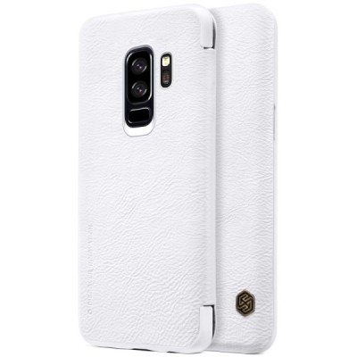 Prabangus „Nillkin“ Qin serijos baltas odinis atverčiamas Samsung Galaxy S9+ (G965) dėklas / Priedai.lt
