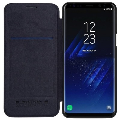 Greznais „Nillkin“ Qin sērijas ādas atvērams melns Samsung Galaxy S9 (G960) maciņš / Vacins.lv
