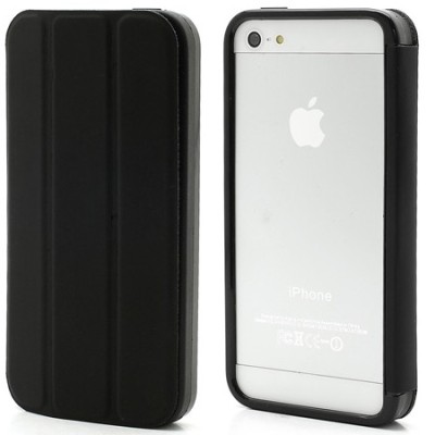 Atverčiamas juodas rėmelis (bamperis) Apple iPhone SE (5, 5s) su smart cover funkcija / Priedai.lt