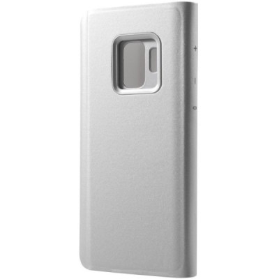 Samsung Galaxy S9 (G960) plastmasas atvērams sudrabs ādas maciņš / Vacins.lv