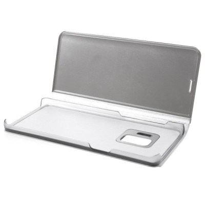 Samsung Galaxy S9 (G960) plastmasas atvērams sudrabs ādas maciņš / Vacins.lv