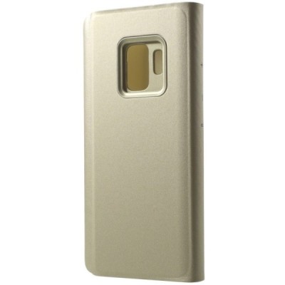 Samsung Galaxy S9 (G960) plastmasas atvērams zelta ādas maciņš / Vacins.lv
