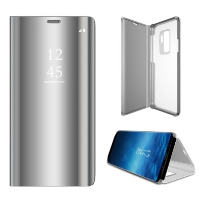 Samsung Galaxy S9+ (G965) plastmasas atvērams sudrabs ādas maciņš / Vacins.lv