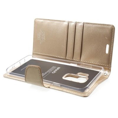 „Mercury“ Bravo Diary Samsung Galaxy S9+ (G965) zelta ādas maciņš / Vacins.lv