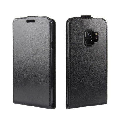 Samsung Galaxy S9 (G960) klasisks ādas vertikāli atvēramais melns maciņš / Vacins.lv