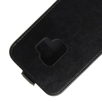 Samsung Galaxy S9 (G960) klasisks ādas vertikāli atvēramais melns maciņš / Vacins.lv