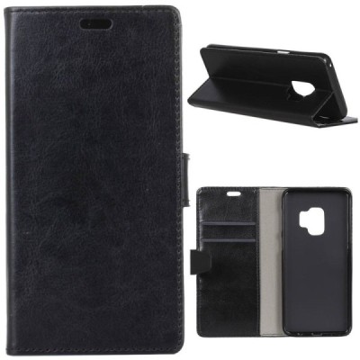 Samsung Galaxy S9 (G960) atvēramais ādas melns maciņš (maks) / Vacins.lv