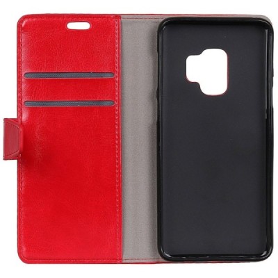 Samsung Galaxy S9 (G960) atvēramais ādas sarkans maciņš (maks) / Vacins.lv