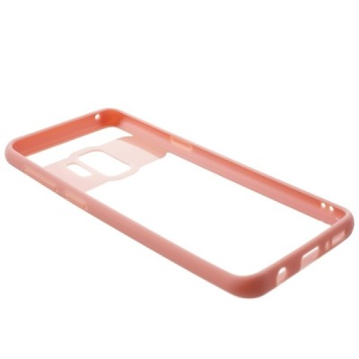 Samsung Galaxy S9 (G960) skaidrus rožinės spalvos apvadais kieto silikono (TPU) dėklas / Priedai.lt