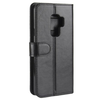 Samsung Galaxy S9+ (G965) atvēramais ādas melns maciņš (maks) / Vacins.lv