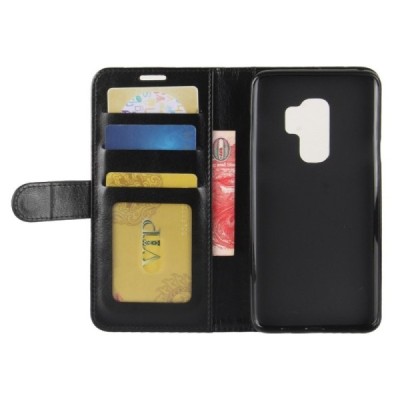 Samsung Galaxy S9+ (G965) atvēramais ādas melns maciņš (maks) / Vacins.lv