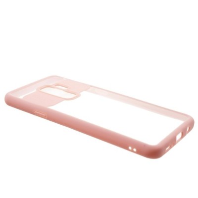 Samsung Galaxy S9+ (G965) skaidrus rožinės spalvos apvadais kieto silikono (TPU) dėklas / Priedai.lt