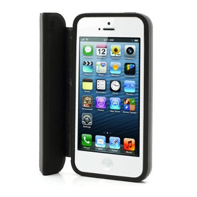 Atverčiamas juodas rėmelis (bamperis) Apple iPhone SE (5, 5s) su smart cover funkcija / Priedai.lt