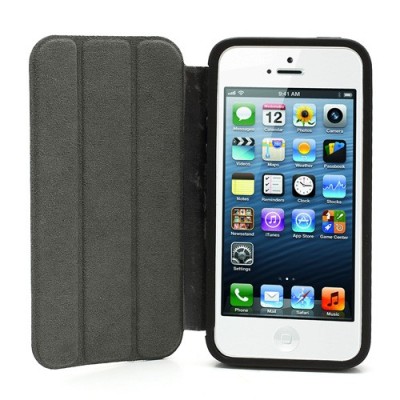 Atverčiamas juodas rėmelis (bamperis) Apple iPhone SE (5, 5s) su smart cover funkcija / Priedai.lt