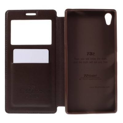 Roar Noble atverčiamas Sony Xperia Z5 Premium (Sony Xperia Z5 Premium Dual) rudas odinis dėklas / Priedai.lt