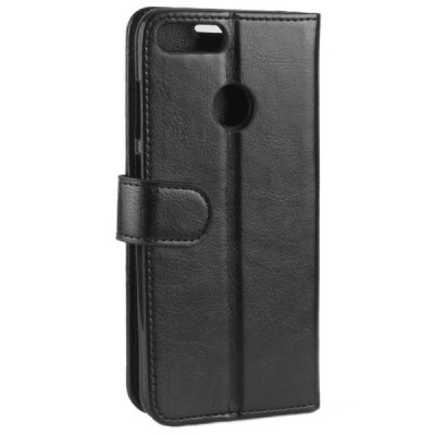 Huawei P smart 2018 (Enjoy 7S) atvēramais ādas melns maciņš, grāmata (maks) / Vacins.lv