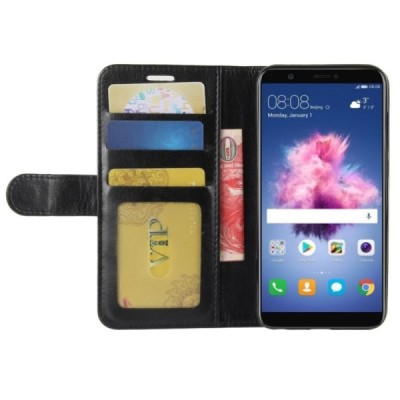 Huawei P smart 2018 (Enjoy 7S) atvēramais ādas melns maciņš, grāmata (maks) / Vacins.lv