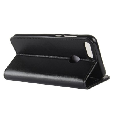 Huawei P smart 2018 (Enjoy 7S) atvēramais ādas melns maciņš, grāmata (maks) / Vacins.lv