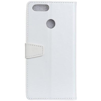 Huawei P smart 2018 (Enjoy 7S) atverčiamas baltas odinis dėklas, knygutė - piniginė / Priedai.lt