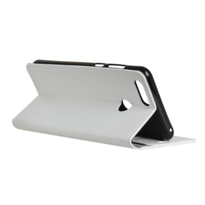 Huawei P smart 2018 (Enjoy 7S) atverčiamas baltas odinis dėklas, knygutė - piniginė / Priedai.lt