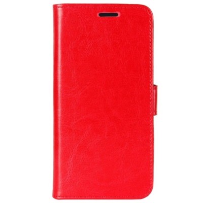 Huawei P smart 2018 (Enjoy 7S) atverčiamas raudonas odinis dėklas, knygutė - piniginė / Priedai.lt