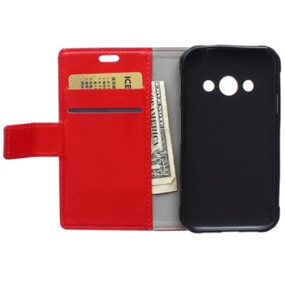 Samsung Galaxy Xcover 3 (G388) atverčiamas raudonas odinis dėklas - piniginė / Priedai.lt