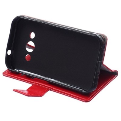 Samsung Galaxy Xcover 3 (G388) atverčiamas raudonas odinis dėklas - piniginė / Priedai.lt