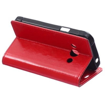 Samsung Galaxy Xcover 3 (G388) atverčiamas raudonas odinis dėklas - piniginė / Priedai.lt