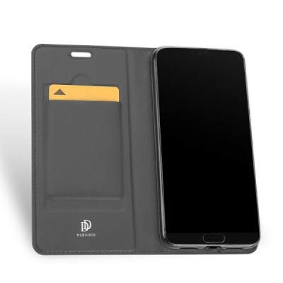 Huawei P20 „Dux Ducis“ Skin sērijas melns ādas atvērams maciņš / Vacins.lv