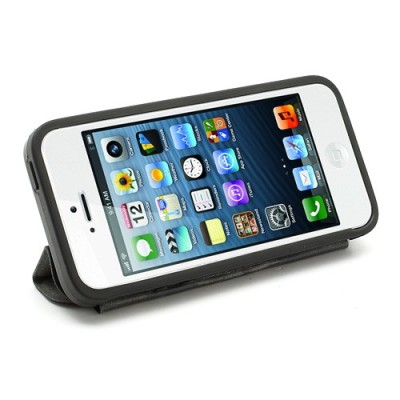 Atverčiamas juodas rėmelis (bamperis) Apple iPhone SE (5, 5s) su smart cover funkcija / Priedai.lt