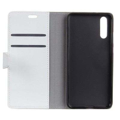 Huawei P20 atvēramais ādas balts maciņš, grāmata (maks) / Vacins.lv