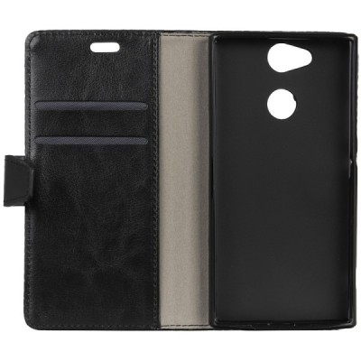 Sony Xperia XA2 (XA2 Dual) atverčiamas juodas odinis dėklas - piniginė / Priedai.lt